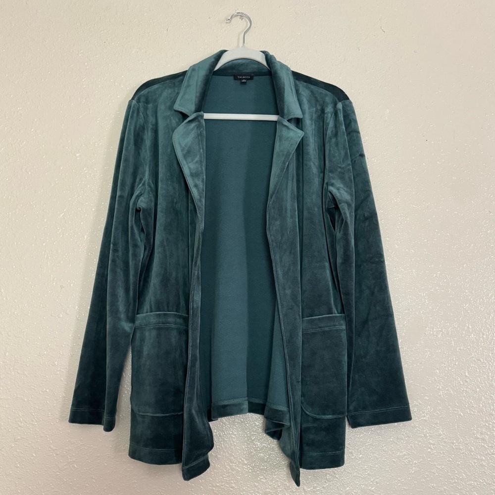 Talbots Luxe Velour Notch Collar Cardigan Emerald Green